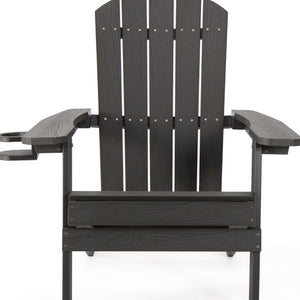 Homeroots 35" Black Heavy Duty Plastic Adirondack Chair Black Plastic,Stainless Steel 530694