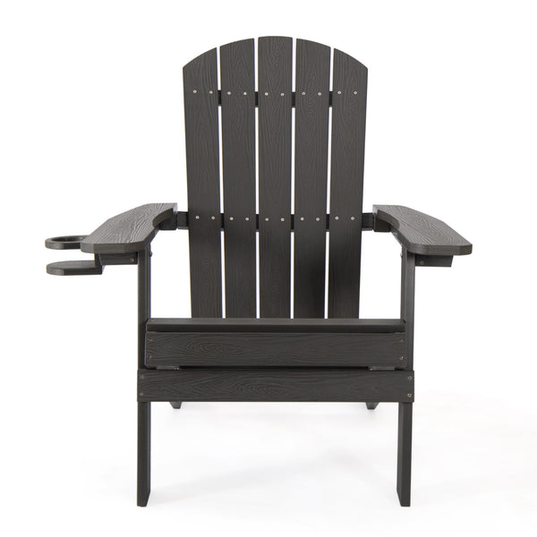 Homeroots 35" Black Heavy Duty Plastic Adirondack Chair Black Plastic,Stainless Steel 530694