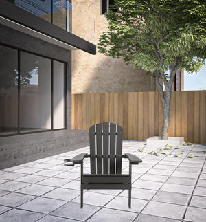 Homeroots 35" Black Heavy Duty Plastic Adirondack Chair Black Plastic,Stainless Steel 530694