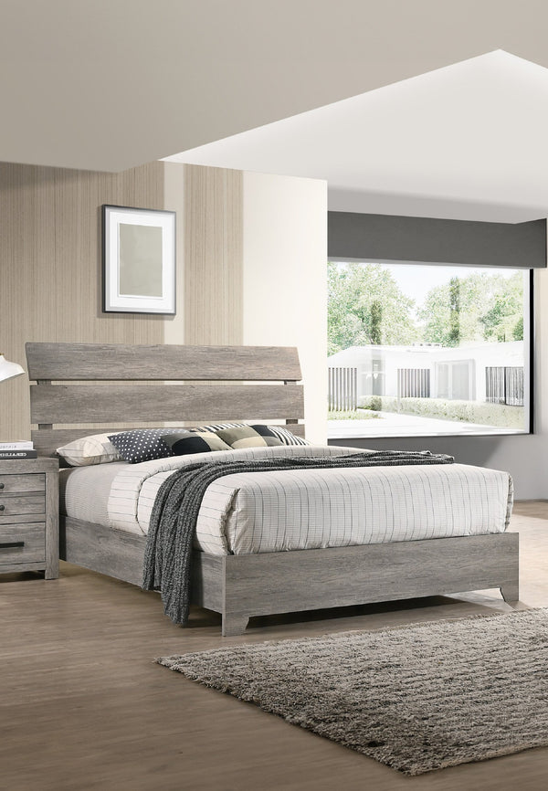 English Elm 1Pc Queen Platform Bed With Curved Headboard - Rustic Weathered Gray Charm For Modern Bedrooms B2741S00400