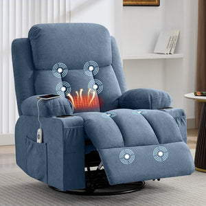 English Elm Swivel Rocker Recliner with Massage Heat and Usb Port for Living Room Comfort W1521P429648