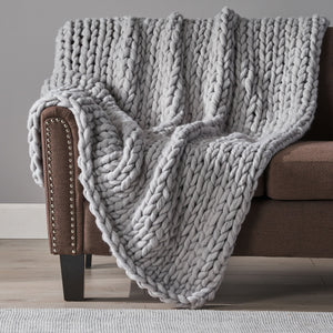 English Elm Christopher Knight Home® - THROW Chunky Knit Acrylic Throw Blanket 50x60 | Double-Sided Braided Pattern, Plush Cozy Texture Silver 61664.00