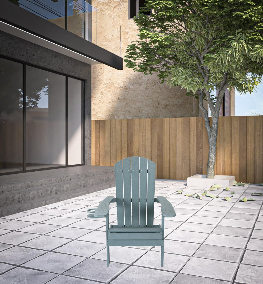 HomeRoots 35" Heavy Duty Plastic Adirondack Chair for Outdoor Relaxation - Durable, Comfortable, Timeless Style Aqua 530704