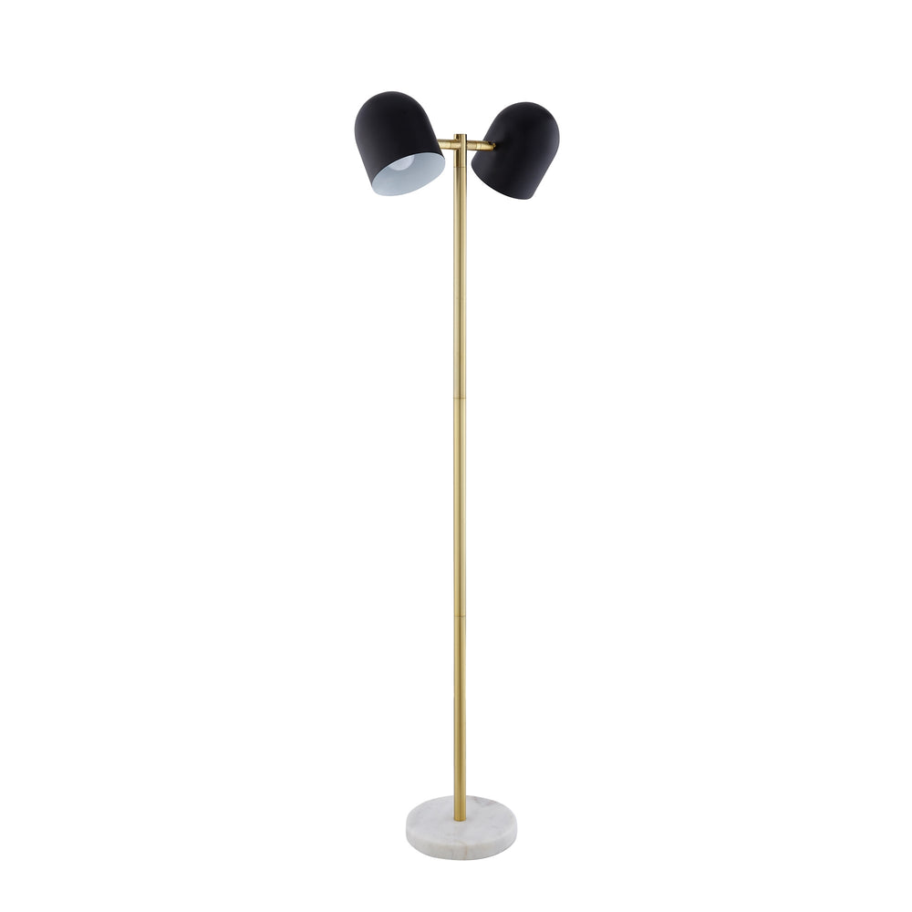 Homeroots 58" Black And Gold Two Light Floor Lamp With Black Bell Shade Black Metal 530707