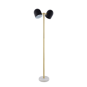 Homeroots 58" Black And Gold Two Light Floor Lamp With Black Bell Shade Black Metal 530707