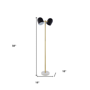 Homeroots 58" Black And Gold Two Light Floor Lamp With Black Bell Shade Black Metal 530707