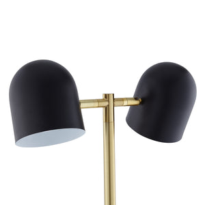 Homeroots 58" Black And Gold Two Light Floor Lamp With Black Bell Shade Black Metal 530707