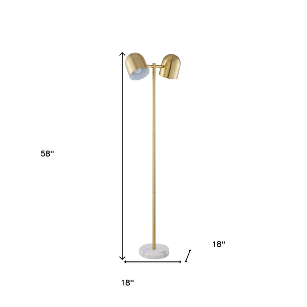 Homeroots 58" Gold And White Two Light Floor Lamp With Brass Bell Shades Brass Metal 530708