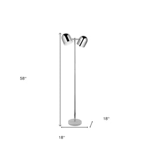 Homeroots 58" Chrome And White Two Light Floor Lamp With Silver Metallic Bell Shades Chrome Metal 530709