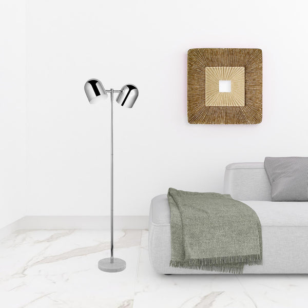 Homeroots 58" Chrome And White Two Light Floor Lamp With Silver Metallic Bell Shades Chrome Metal 530709