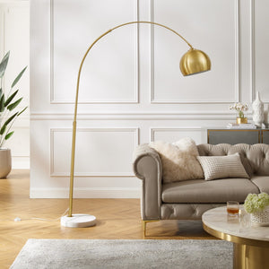 HomeRoots 76" Arched Floor Lamp with Elegant Dome Shade for Modern Living Room and Reading Nook Illumination Brass 530711