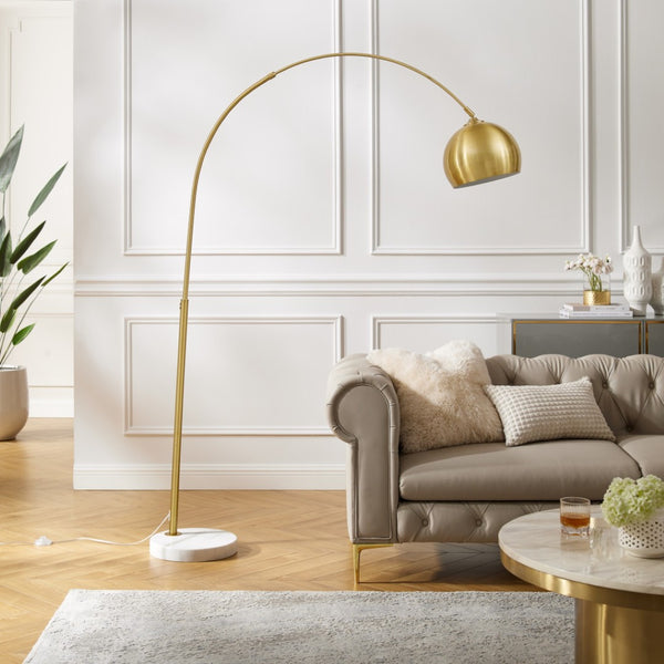 HomeRoots 76" Arched Floor Lamp with Elegant Dome Shade for Modern Living Room and Reading Nook Illumination Brass 530711