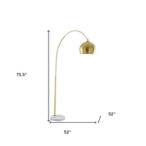 HomeRoots 76" Arched Floor Lamp with Elegant Dome Shade for Modern Living Room and Reading Nook Illumination Brass 530711