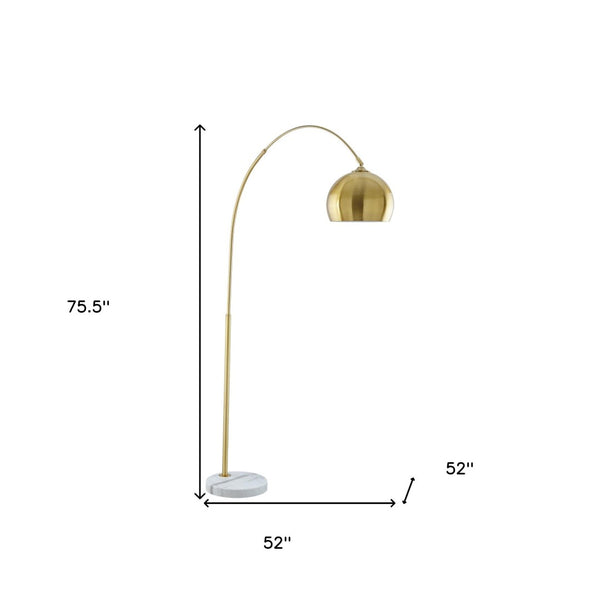HomeRoots 76" Arched Floor Lamp with Elegant Dome Shade for Modern Living Room and Reading Nook Illumination Brass 530711
