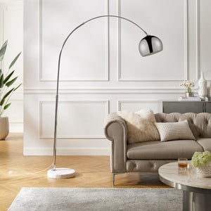 HomeRoots 76" Arched Floor Lamp with Elegant Dome Shade for Modern Living Room and Reading Nook Illumination Chrome 530712