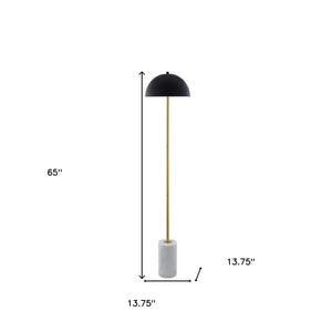 Homeroots 65" Gold And White Floor Lamp With Black Dome Shade Black Metal 530713