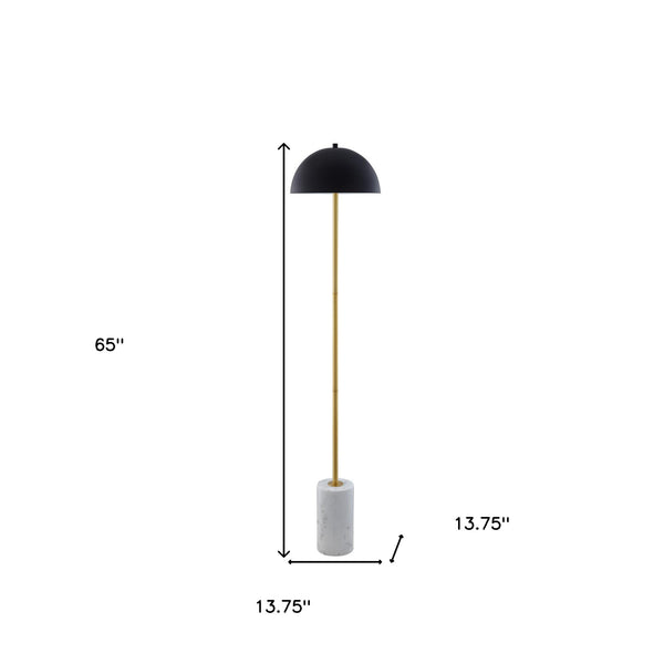 Homeroots 65" Gold And White Floor Lamp With Black Dome Shade Black Metal 530713