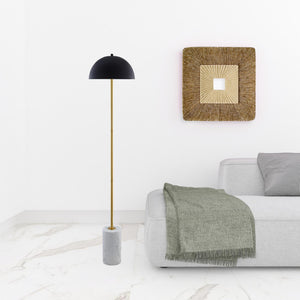 Homeroots 65" Gold And White Floor Lamp With Black Dome Shade Black Metal 530713