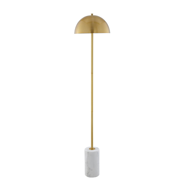 Homeroots 65" Gold And White Floor Lamp With Brass Dome Shade Brass,White Metal 530714