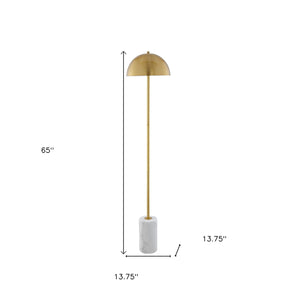 Homeroots 65" Gold And White Floor Lamp With Brass Dome Shade Brass,White Metal 530714