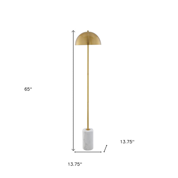 Homeroots 65" Gold And White Floor Lamp With Brass Dome Shade Brass,White Metal 530714