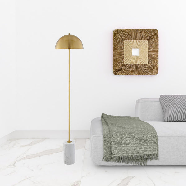 Homeroots 65" Gold And White Floor Lamp With Brass Dome Shade Brass,White Metal 530714