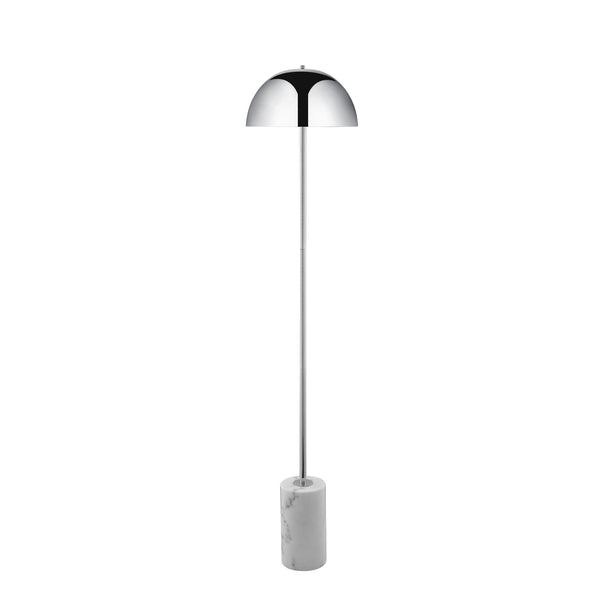 Homeroots 65" Chrome And White Floor Lamp With Silver Metallic Dome Shade Chrome Metal 530715