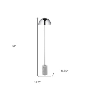 Homeroots 65" Chrome And White Floor Lamp With Silver Metallic Dome Shade Chrome Metal 530715