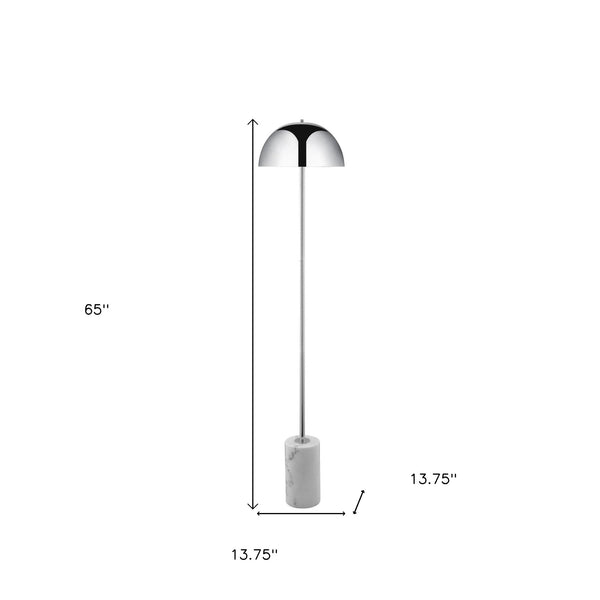 Homeroots 65" Chrome And White Floor Lamp With Silver Metallic Dome Shade Chrome Metal 530715