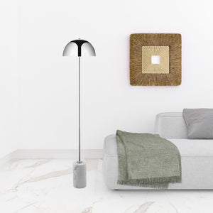 Homeroots 65" Chrome And White Floor Lamp With Silver Metallic Dome Shade Chrome Metal 530715