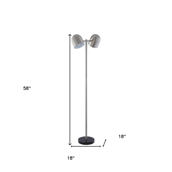 Homeroots 58" Chrome And Black Two Light Floor Lamp With Silver Bell Shade Stainless Steel Metal 530716