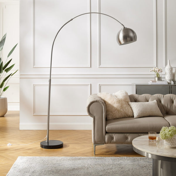 HomeRoots 76" Arched Floor Lamp with Elegant Dome Shade for Modern Living Room and Reading Nook Illumination Stainless Steel 530717