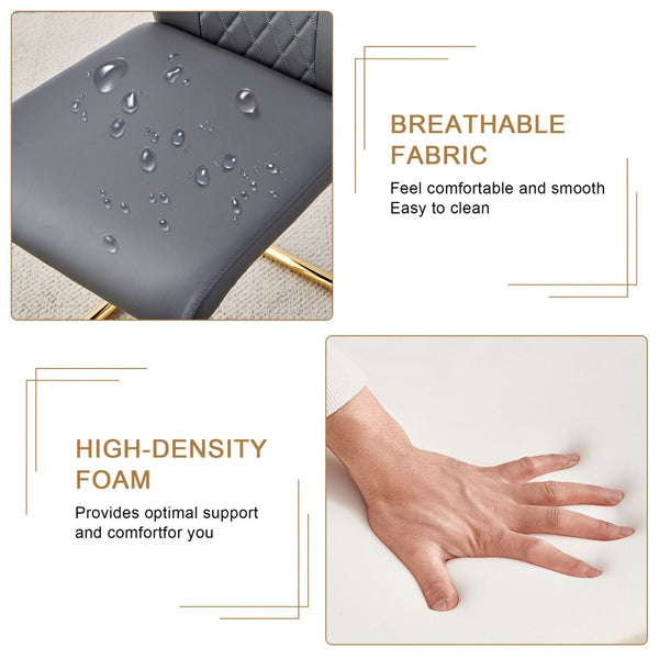 English Elm Table Set: Luxurious 9-Piece Dining Set With Pandora Glass Top, Golden Legs & 8 Gray Pu Chairs For Style W1151S03230-GIGA