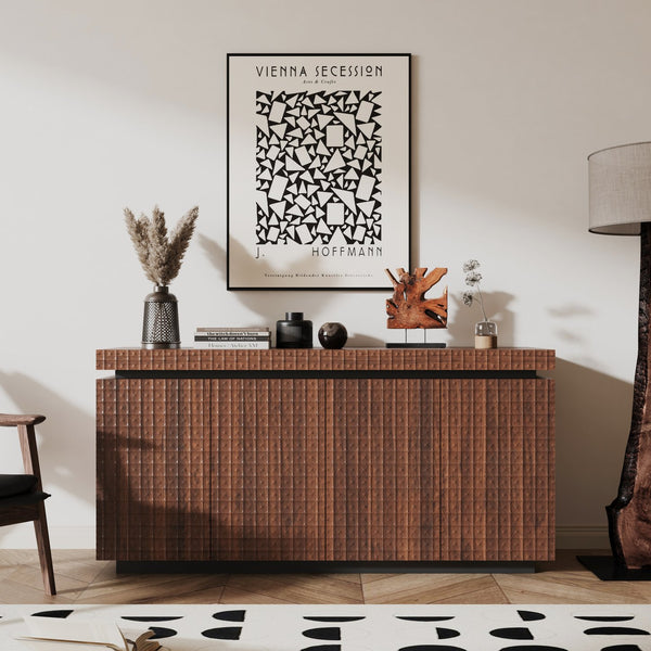 English Elm Sideboard Modern 4-Door Buffet Cabinet with Spacious Top and Enclosed Storage, Durable 66" Long Finish Antique brown W2263P353791
