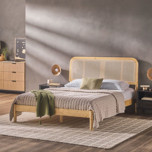 Queen Platform Bed with Rattan Headboard Insert Natural NRUB5CNA Walker Edison