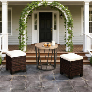 English Elm Outdoor Wicker Ottoman Set of 2 Hand Woven Pe Cube Stools for Patio or Poolside Beige,Brown T3971P443548
