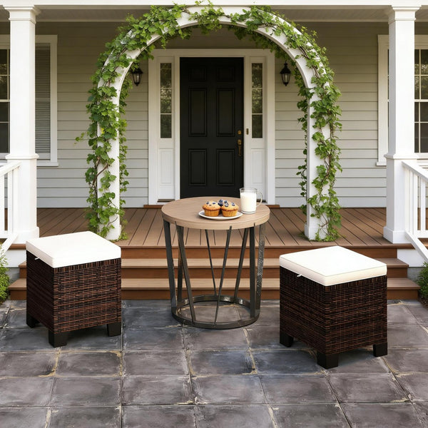 English Elm Outdoor Wicker Ottoman Set of 2 Hand Woven Pe Cube Stools for Patio or Poolside Beige,Brown T3971P443548