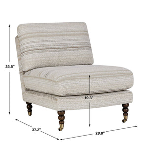Uttermost Chatsworth Boucle Slipper Chair with Walnut Legs and Brass Casters
