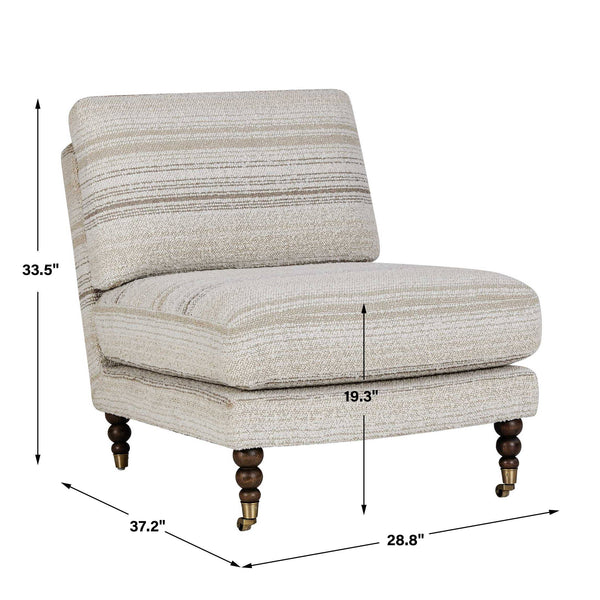 Uttermost Chatsworth Boucle Slipper Chair with Walnut Legs and Brass Casters