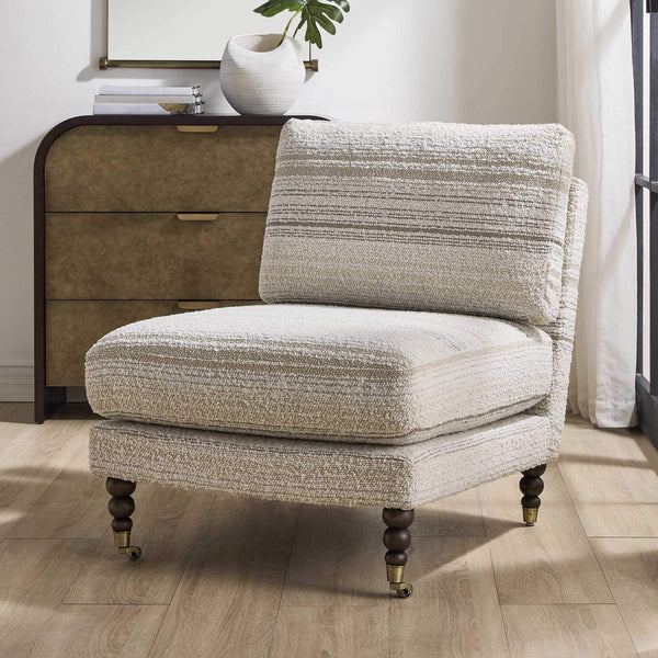 Uttermost Chatsworth Boucle Slipper Chair with Walnut Legs and Brass Casters