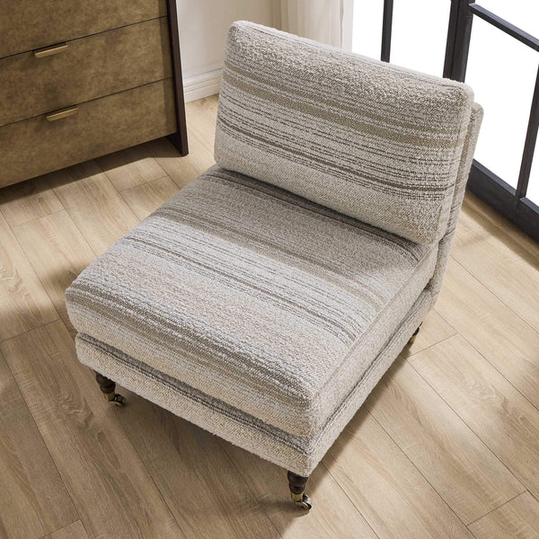 Uttermost Chatsworth Boucle Slipper Chair with Walnut Legs and Brass Casters