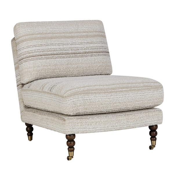 Uttermost Chatsworth Boucle Slipper Chair with Walnut Legs and Brass Casters