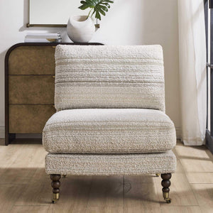 Uttermost Chatsworth Boucle Slipper Chair with Walnut Legs and Brass Casters