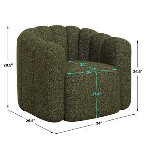 Uttermost Lenoir Boucle Swivel Accent Chair Curved Channel Stitch Green Living Room