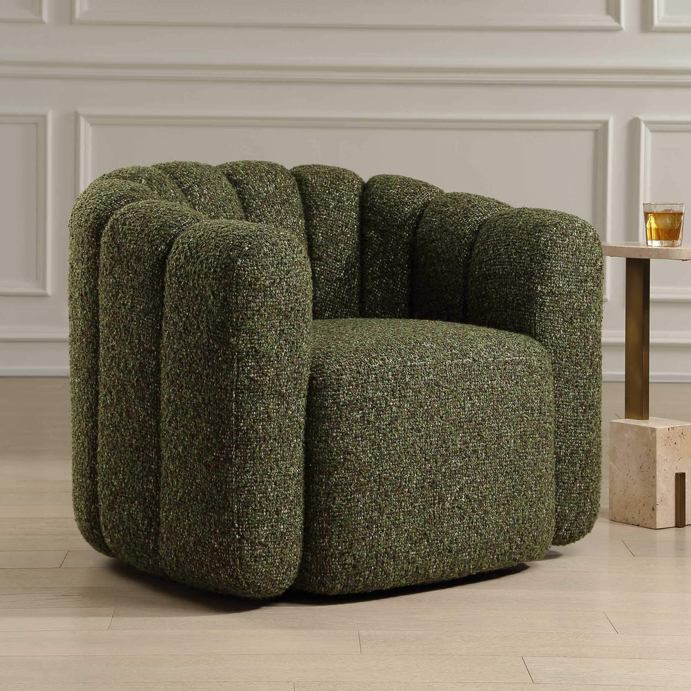Uttermost Uttermost Lenoir Boucle Swivel Accent Chair Curved Channel Stitch Green Living Room 53083