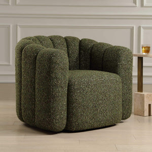 Uttermost Lenoir Boucle Swivel Accent Chair Curved Channel Stitch Green Living Room