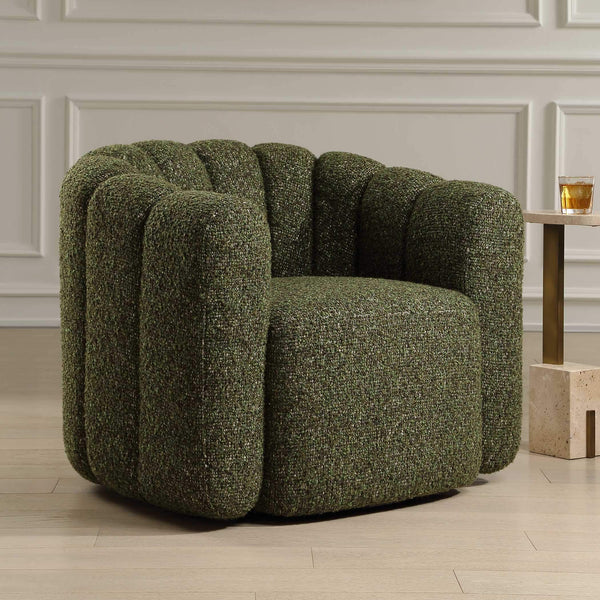 Uttermost Lenoir Boucle Swivel Accent Chair Curved Channel Stitch Green Living Room