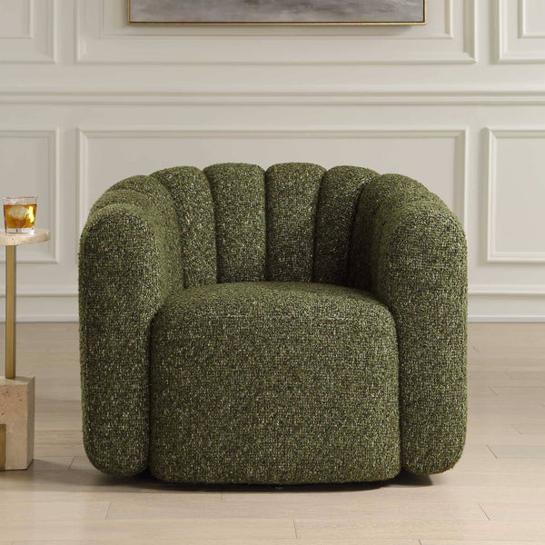Uttermost Lenoir Boucle Swivel Accent Chair Curved Channel Stitch Green Living Room