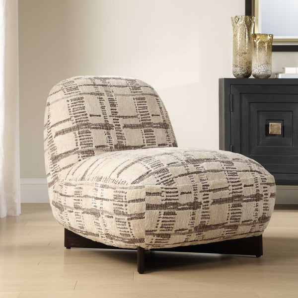 Uttermost Evans Armless Lounge Chair Woven Chenille Plush Seat Walnut Wood Base