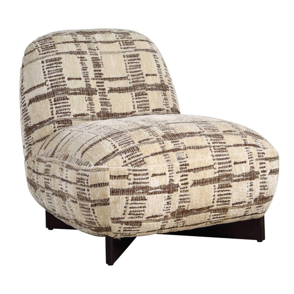 Uttermost Evans Armless Lounge Chair Woven Chenille Plush Seat Walnut Wood Base